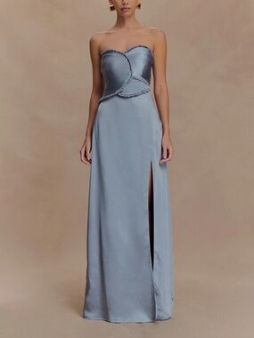 NEW❣️Meshki Larissa Satin Maxi Dress With Ruched Petals - Frosted Blue